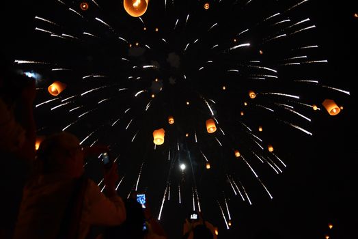 Sky lanterns firework festival,Chiangmai ,Thailand, Loy Krathong and Yi Peng Festival