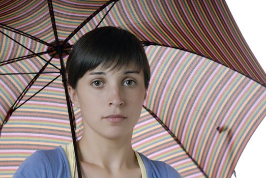 young brunette girl with umbrella, studio picture