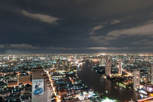 Panorama view of Bangkok city scape at nighttime