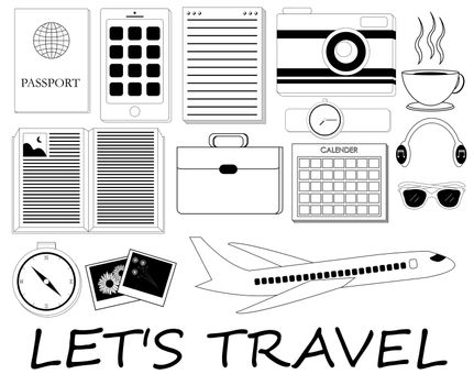 black and white travel icon set