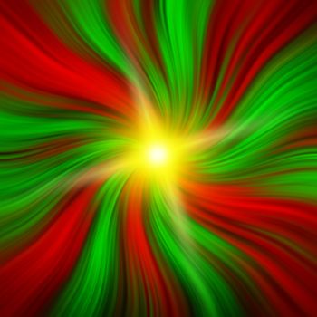 Abstract red & green swirling Christmas vortex with a starburst