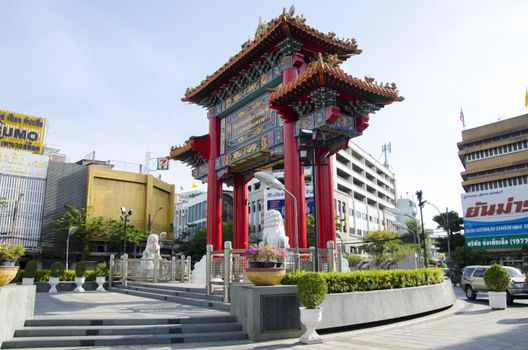 BANGKOK - July 7: Gate of Chinatown on july 7, 2014 in Bangkok, Thailand. Arch marks the beginning of famous Yaowarat Road, heart of Chinatown.