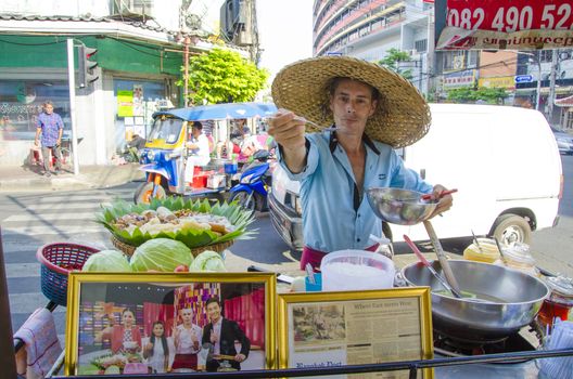 thai salad seller at Yaowarat Road bangkok thailandon 6 April