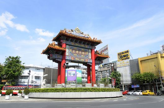BANGKOK - July 7: Gate of Chinatown on july 7, 2014 in Bangkok, Thailand. Arch marks the beginning of famous Yaowarat Road, heart of Chinatown.