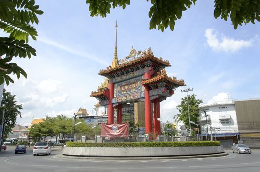 BANGKOK - July 7: Gate of Chinatown on july 7, 2014 in Bangkok, Thailand. Arch marks the beginning of famous Yaowarat Road, heart of Chinatown.