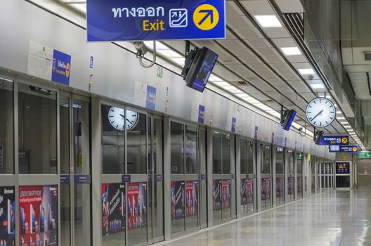 BANGKOK - JULY 18: night on an empty metro (MRT) station on JULY 18, 2014 in Bangkok, Thailand. The MRT serves more than 240,000 passengers each day.