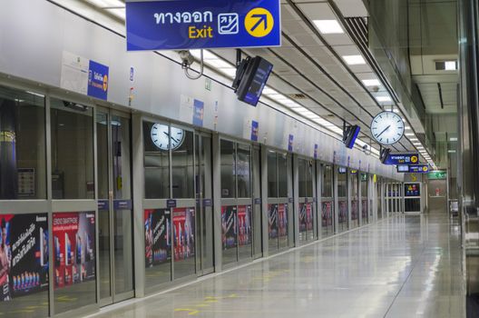 BANGKOK - JULY 18: night on an empty metro (MRT) station on JULY 18, 2014 in Bangkok, Thailand. The MRT serves more than 240,000 passengers each day.