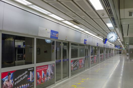BANGKOK - JULY 18: night on an empty metro (MRT) station on JULY 18, 2014 in Bangkok, Thailand. The MRT serves more than 240,000 passengers each day.