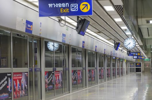 BANGKOK - JULY 18: night on an empty metro (MRT) station on JULY 18, 2014 in Bangkok, Thailand. The MRT serves more than 240,000 passengers each day.