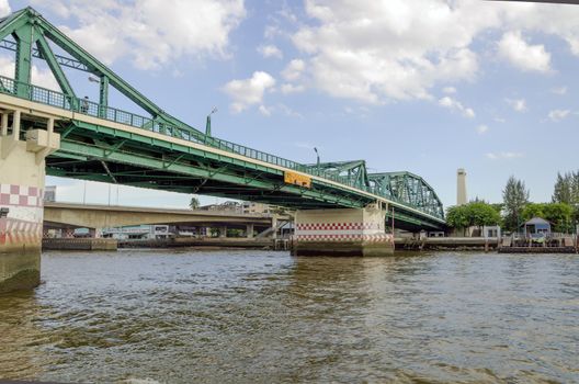 BANGKOK - July 3: Phra Phuttha Yodfa Bridge is a bridge over the Chao Phraya River connecting the districts Phra Nakhon and Thonburi on july 3, 2014 in Bangkok, Thailand