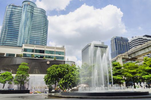 fountain in front of Central world Plaza square in bangkok thailand on 3 July 2014 BANGKOK THAILAND