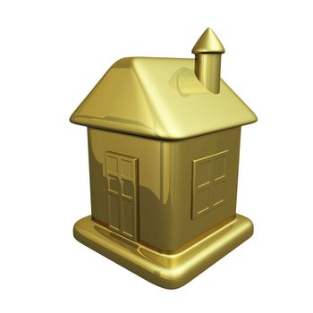 A tiny model of a house in gold. It can be used either as an icon or for housing and real estate concepts.
