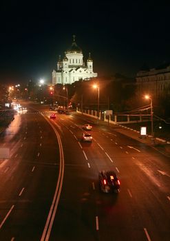 The night Moscow prospectus and temple of the Christ of the Savior