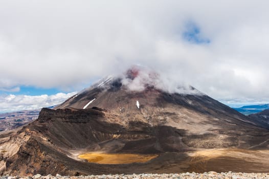 Mount Ngauruhoe is a famous stratovolcano in a Tongariro national park, New Zealand