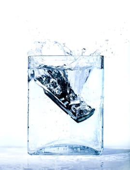 Black mobile phone in water