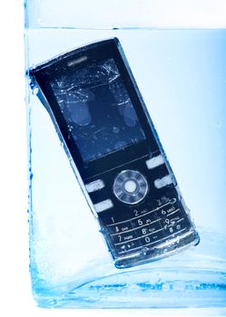 Black mobile phone in water