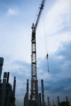 Building of modern high-rise buildings on sunrise