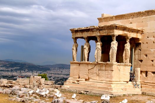 Photo shows details of Acropolis temple and its surroundings.