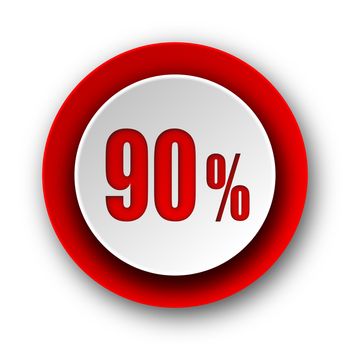 90 percent red modern web icon on white background