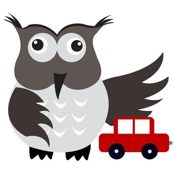 Concept of car insurance with car under owl wing protection