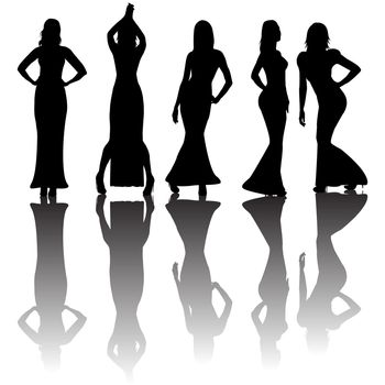 Women silhouettes in elegant dresses
