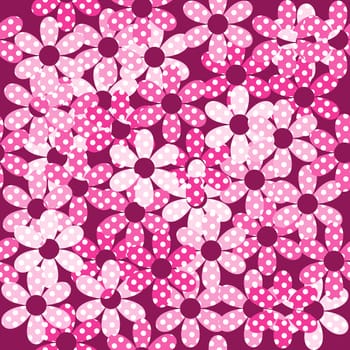 Pink dotted flowers seamless background