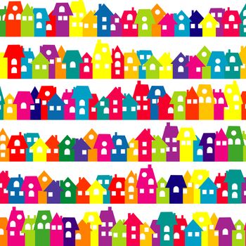 Background with colored doodle houses