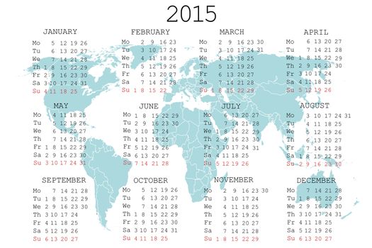 2015 calendar with world map