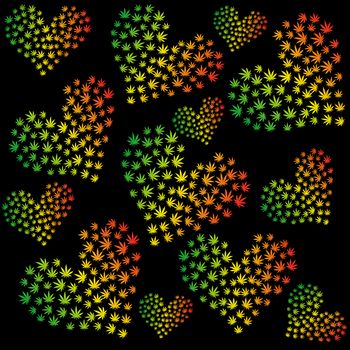 Rasta seamless pattern with hearts made of marijuana