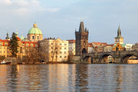 czech republic prague - charles bridge and spires of the old town