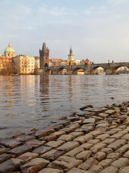 czech republic prague - charles bridge and spires of the old town