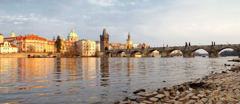 czech republic prague - charles bridge and spires of the old town