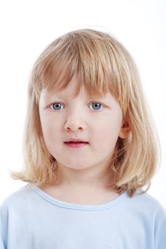 studio portrait of a boy with long blod hair - isolated on white