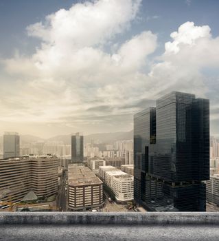 Hong Kong city skyline with skyscraper.