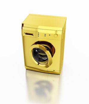 A gold washing machine isolated on white background 