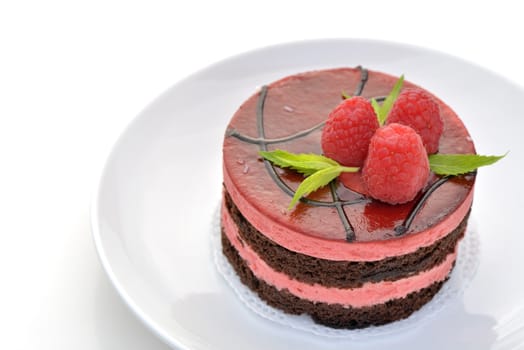 Mousse chocolate and raspberry cake
