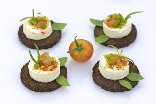 Cheese appetizers on rye bread