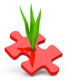 3d generated picture of a plant and a red puzzle piece - growth concept