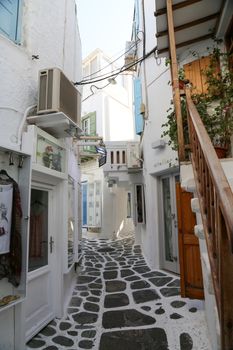 The narrow streets of Mykonos in Greece