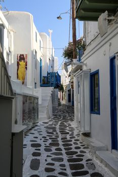 The narrow streets of Mykonos in Greece