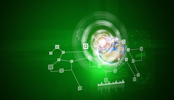 Earth with network, graphs and circles. Element of this image furnished by NASA