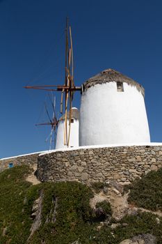 The famous wind mills in Mykoos during day time