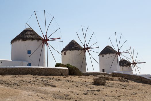 The famous wind mills in Mykoos during day time