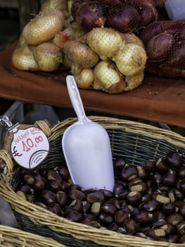 Chestnuts on sale in corner market in Italy