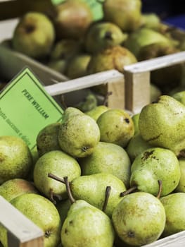 A box of pears on the market