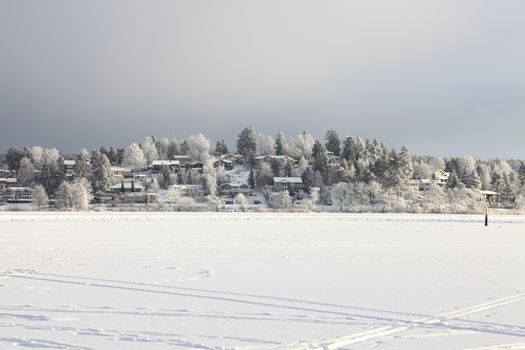 Frozen lake in Sigtuna, Sweden