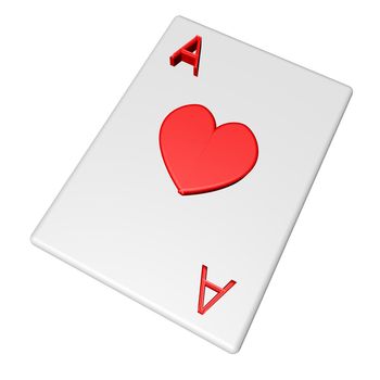 Card Ace of Hearts, isolated over white, 3d render