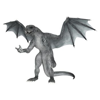 3D digital render of a silver fantasy dragon isolated on white background