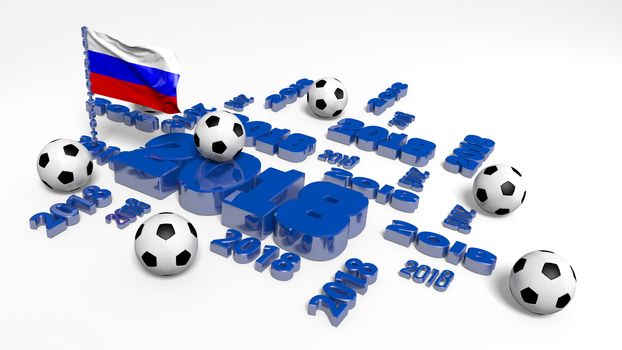 2018 Russian Flag and Footballs with a White Background