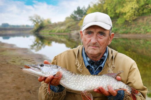 old fisherman and his catch - pike